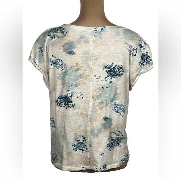 Pilcro Anthropologie Watercolor Paisley Floral Raw Seamed 100% Cotton Tee sz M - Picture 4 of 10